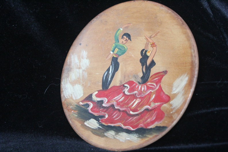 Vintage 1960/'s Spanish Flamenco Dancers Hand Painted Wooden Plates