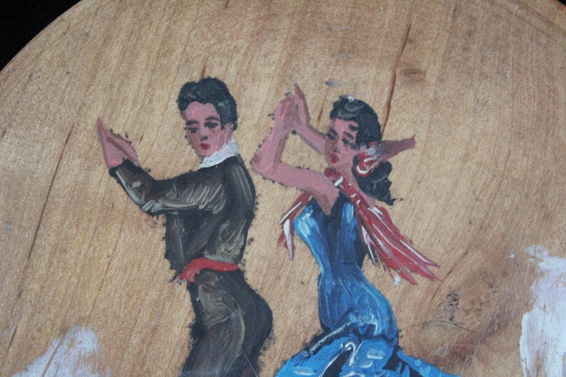 Vintage 1960/'s Spanish Flamenco Dancers Hand Painted Wooden Plates
