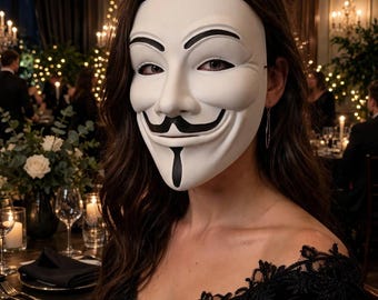 Hand Painted Guy Fawkes Mask - Anonymous Mask - V for Vendetta Mask - 3D Printed Masquerade Mask - White Masquerade Mask - Halloween Costume