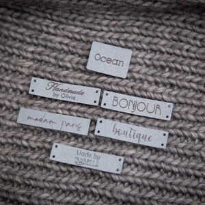 Custom sewing labels. Beautiful personalised vegan knitting labels, product tags, alcantara leather. image 10