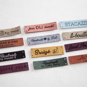 Custom Faux Leather labels  0.5 x 2''  - (1.27cm x 5.08cm).  Beautiful Knitting labels for crocheted items, rectangle labels