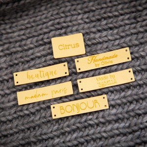 Custom sewing labels. Beautiful personalised vegan knitting labels, product tags, alcantara leather. image 7