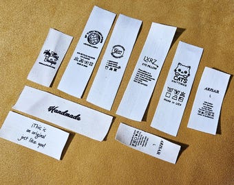 Handmade Labels for Knitting & Crochet, Personalized Clothing Labels, 100% Cotton Sew In Tags, Screen Printed Fabric Labels, Logo Labels