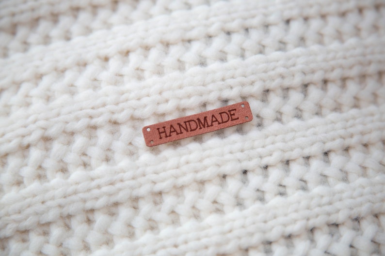 Handmade sewing labels. Beautiful personalised vegan knitting labels, product tags, alcantara leather. image 9