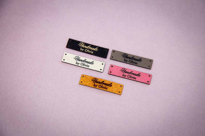Custom cork sewing labels. Vegan faux leather knitting labels, product tags, black with gold or cork labels. image 6