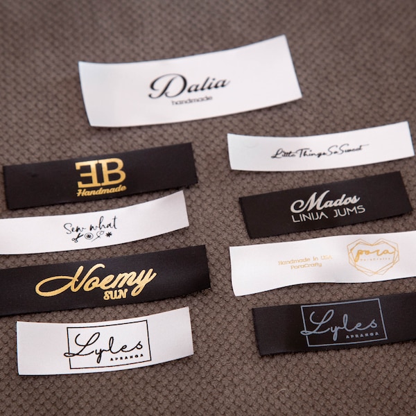 100 x Satin custom sewing labels. Beautiful  knitting labels, product tags. Satin labels.