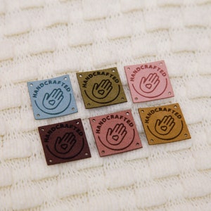 Size: 2 x 2'' 5cm x 5cm Custom Faux Leather labels Beautiful Knitting labels for crocheted items, rectangle labels image 6