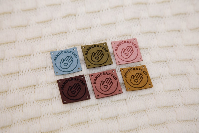 Size: 2 x 2'' 5cm x 5cm Custom Faux Leather labels Beautiful Knitting labels for crocheted items, rectangle labels image 6