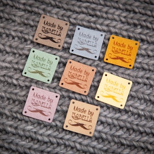 Leather tags, personalized leather labels, custom clothing labels, knitting tags, crochet labels