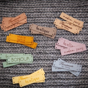 Custom sewing labels. Beautiful personalised vegan knitting labels, product tags, alcantara leather. image 9
