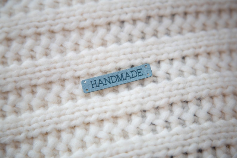 Handmade sewing labels. Beautiful personalised vegan knitting labels, product tags, alcantara leather. image 6