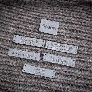 Custom sewing labels. Beautiful personalised vegan knitting labels, product tags, alcantara leather. image 8