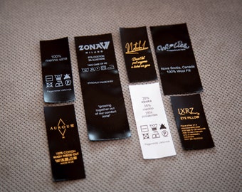 Qty 100 - Custom logo labels - Custom fold over satin label - Fold over satin tag - Custom logo labels - Custom brand label - Clothing