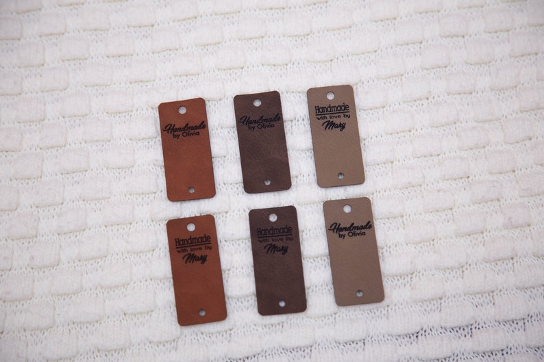 Faux leather product tags, beautiful knitting labels. image 6