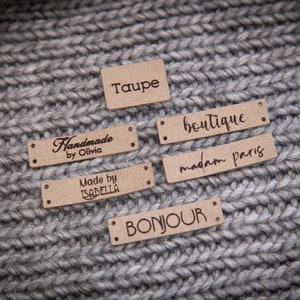 Custom sewing labels. Beautiful personalised vegan knitting labels, product tags, alcantara leather. image 7