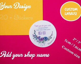 100pc - 2"/5cm Custom stickers. Thank for your order stickers, review labels. Etsy shop stickers.