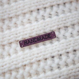 Handmade sewing labels. Beautiful personalised vegan knitting labels, product tags, alcantara leather. image 4