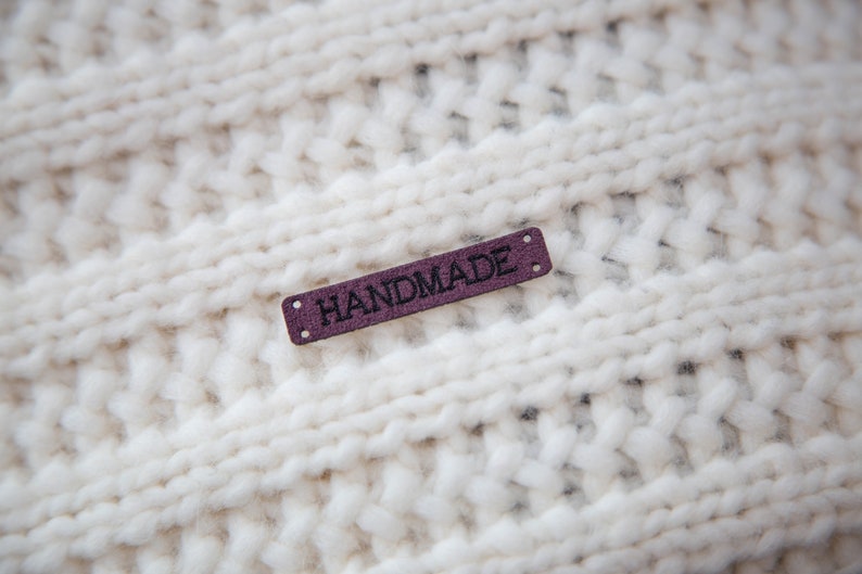 Handmade sewing labels. Beautiful personalised vegan knitting labels, product tags, alcantara leather. image 4