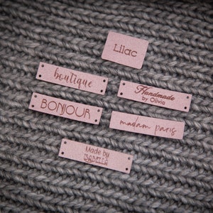 Custom sewing labels. Beautiful personalised vegan knitting labels, product tags, alcantara leather. image 9