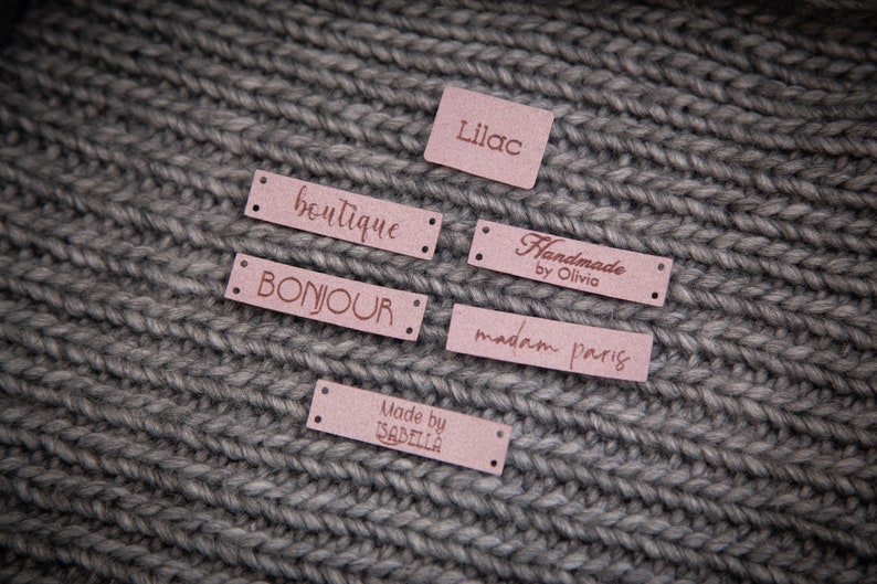 Custom sewing labels. Beautiful personalised vegan knitting labels, product tags, alcantara leather. image 9