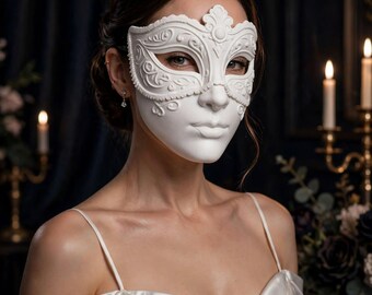Luxury Venetian Masquerade Mask - 3D Printed Full Face Mask - Baroque Ball Mask - White Black Masquerade Mask for Halloween Party | Unisex