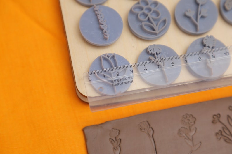 Flowers & Leaves stamp set Pottery stamp, Polymer Clay Tools Embossing Stamp, soap stams image 4