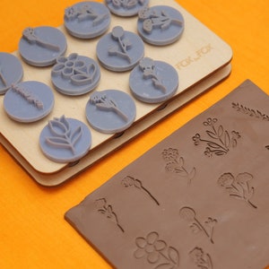 Flowers & Leaves stamp set Pottery stamp, Polymer Clay Tools Embossing Stamp, soap stams image 1