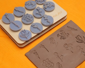 Flowers & Leaves stamp set Pottery stamp, Polymer Clay Tools Embossing Stamp, soap stams