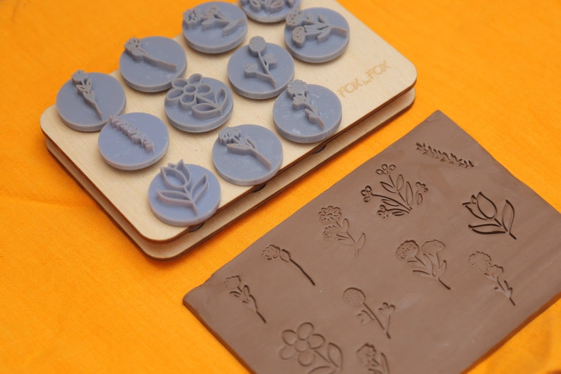 Flowers & Leaves stamp set Pottery stamp, Polymer Clay Tools Embossing Stamp image 4