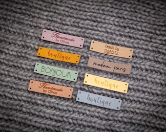 Leather tags, personalized leather labels, custom clothing labels, knitting tags, crochet labels