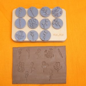 Flowers & Leaves stamp set Pottery stamp, Polymer Clay Tools Embossing Stamp image 1