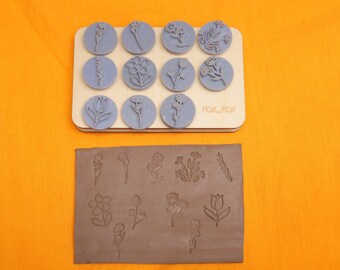 Flowers & Leaves stamp set Pottery stamp, Polymer Clay Tools Embossing Stamp