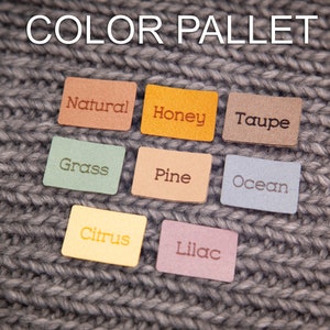 Custom sewing labels. Beautiful personalised vegan knitting labels, product tags, alcantara leather. zdjęcie 2