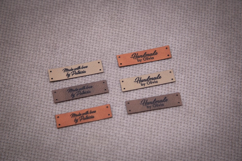 Custom sewing labels. Beautiful personalised vegan knitting labels, product tags, alcantara leather. image 9