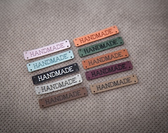 Handmade - sewing labels. Beautiful personalised vegan knitting labels, product tags,  alcantara leather.