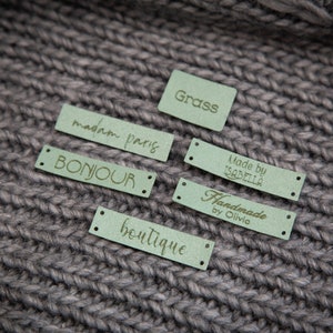 Custom sewing labels. Beautiful personalised vegan knitting labels, product tags, alcantara leather. image 6