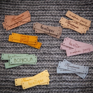 Custom sewing labels. Beautiful personalised vegan knitting labels, product tags, alcantara leather. image 10