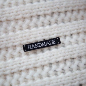 Handmade sewing labels. Beautiful personalised vegan knitting labels, product tags, alcantara leather. image 7