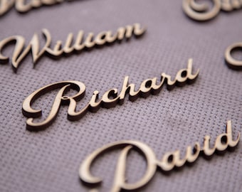 Beautiful Wooden place cards, table name cards, wedding place names, Laser Cut Name sign