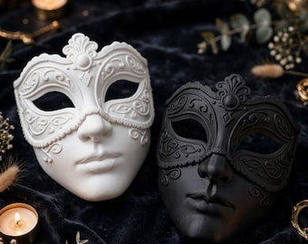 Luxury Venetian Masquerade Mask - 3D Printed Full Face Mask - Baroque Ball Mask - White Black Masquerade Mask for Halloween Party | Unisex