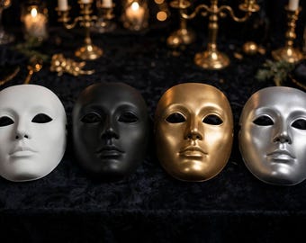 Full Face Mask Set of 4 - White Black Gold Silver Masquerade Mask |  Smooth Party Mask | Eyes Wide Shut Mask | Halloween Masquerade BDSM