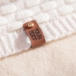 Beautiful Custom rivet labels, product tags . Knitting tag, knitting label.