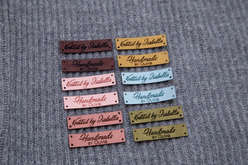 Custom sewing labels. Beautiful personalised vegan knitting labels, product tags, alcantara leather. image 6
