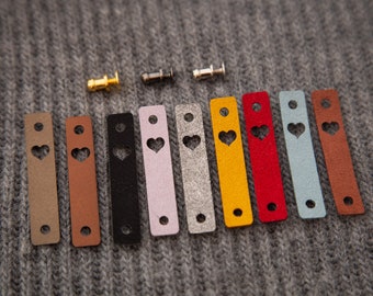 Mix colours - Faux leather labels with heart and rivets