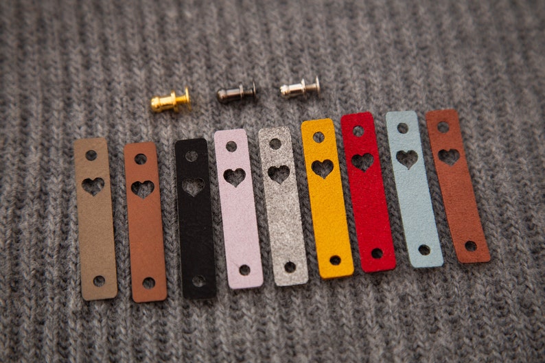 Mix colours Faux leather labels with heart and rivets image 1