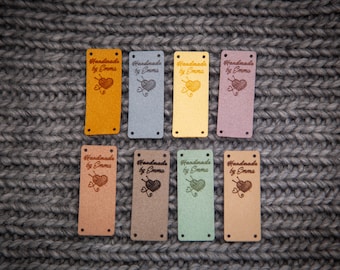 Leather tags, personalized leather labels, custom clothing labels, knitting tags, crochet labels