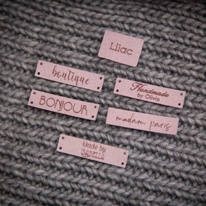 Custom sewing labels. Beautiful personalised vegan knitting labels, product tags, alcantara leather. image 8