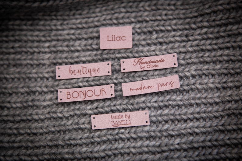 Custom sewing labels. Beautiful personalised vegan knitting labels, product tags, alcantara leather. image 5