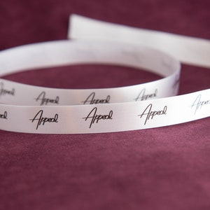 10-200 Yard / Metres Branded ribbon. 15mm/0.6&quot; Satin ribbon in roll. Your logo or text. Satin labels