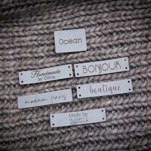 Custom sewing labels. Beautiful personalised vegan knitting labels, product tags, alcantara leather. image 9